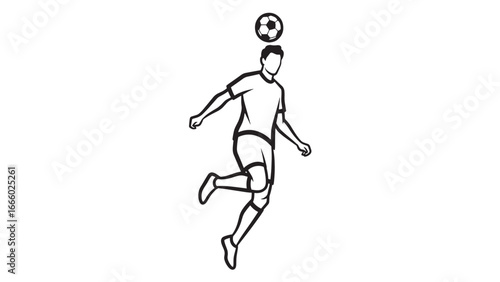 Stylized illustration of a male athlete in mid-air, skillfully heading a soccer ball during a game.