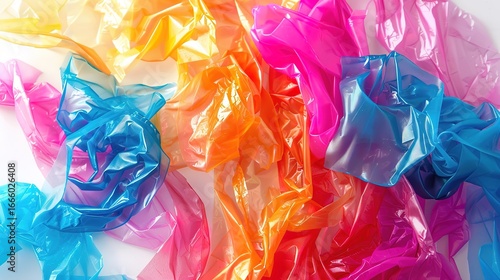 Wallpaper Mural banner with multicolored rainbow plastic bag on white background with copy space. recycling concept. mockup for text Torontodigital.ca