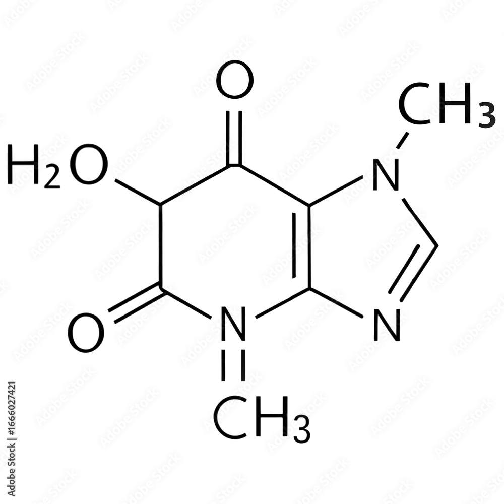 Fototapeta premium Chemical structure of paraxanthine, a caffeine metabolite, shown in skeletal formula