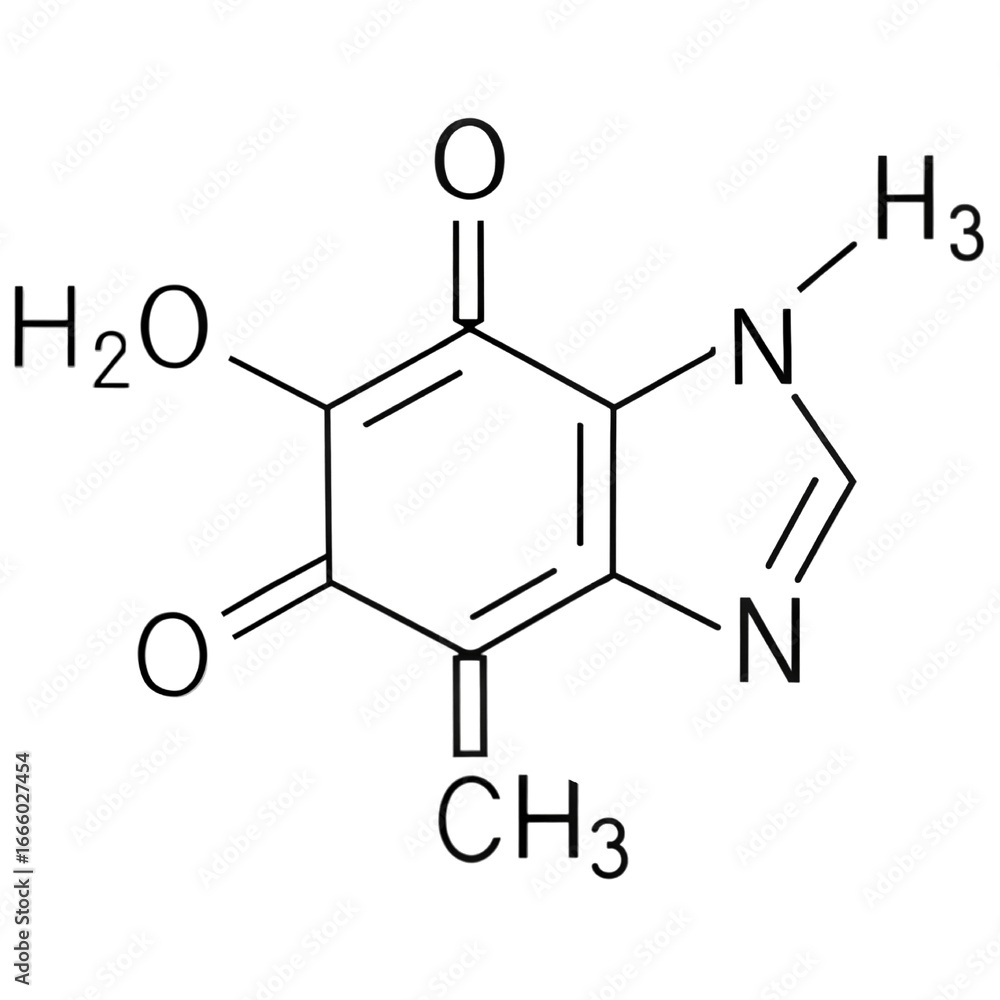 Fototapeta premium Chemical structure of a fused heterocyclic compound with carbonyl and methyl groups