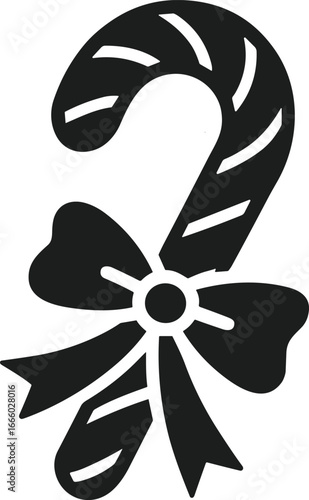 Christmas Candy Cane with Bow Silhouette Vector Illustration