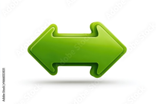 Two-way green arrow, 3D glossy effect, isolated