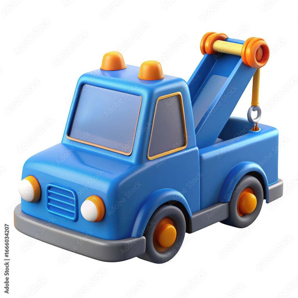 Naklejka premium Blue toy tow truck with hook and lights isolated on transparent background