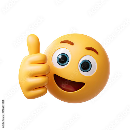 A cartoon emoji giving a thumbs up with a happy face on transparent background
