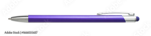 Ballpoint pen isolated in transparent PNG, top view of violet pen, business office desk design element