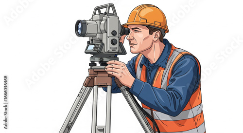 A surveyor using a theodolite, focused on precise measurements.