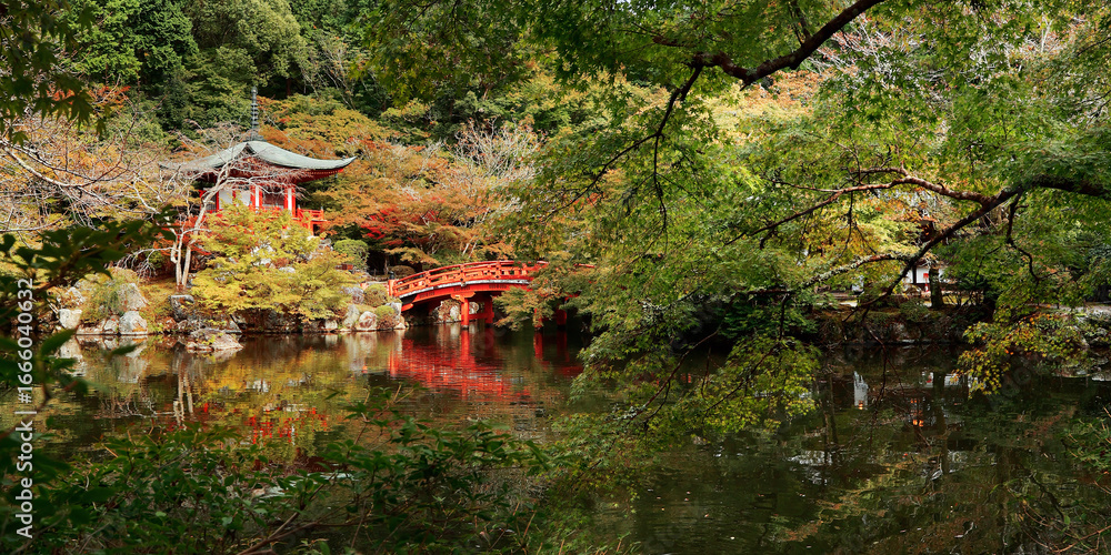 Fototapeta premium view of Japanese temple during autumn season