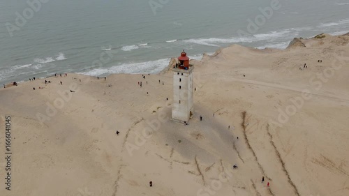 Aerial views of Rubjerg Knude Lighthouse in Denmark