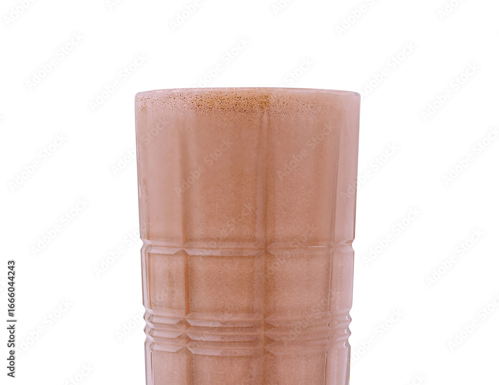 Obraz premium Creamy chocolate drink served in a tall glass with frothy top