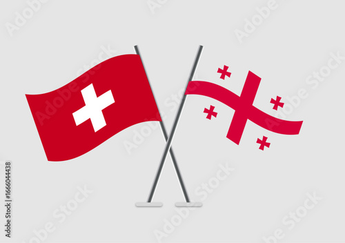 Switzerland and Georgia vector flags with equal proportion vector style