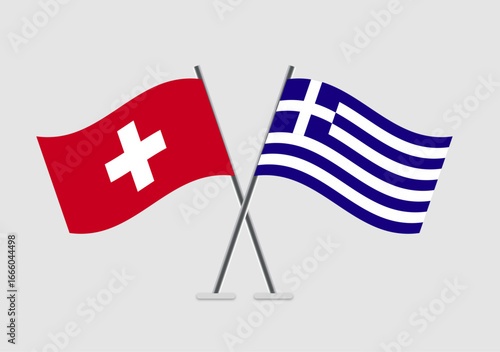 Switzerland and Greece vector flags in 2D digital art formation