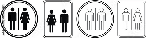 Black and White Icons Representing Male and Female Restroom Signs toilet bathroom