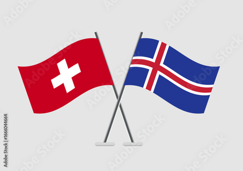 Switzerland and Iceland vector flags in stylized display for diplomacy