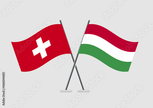 Switzerland and Hungary vector flags illustrated with soft wave motion
