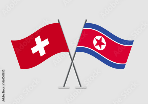 Switzerland and North Korea vector flags paired in official graphic pose