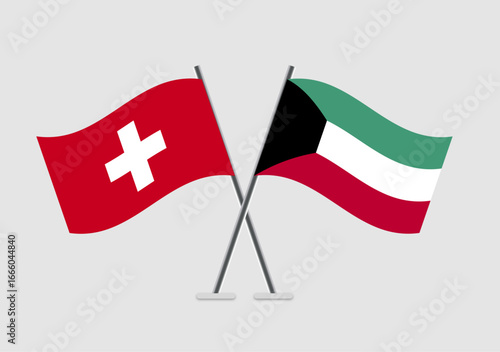 Switzerland and Kuwait vector flags art in symbolic vector frame
