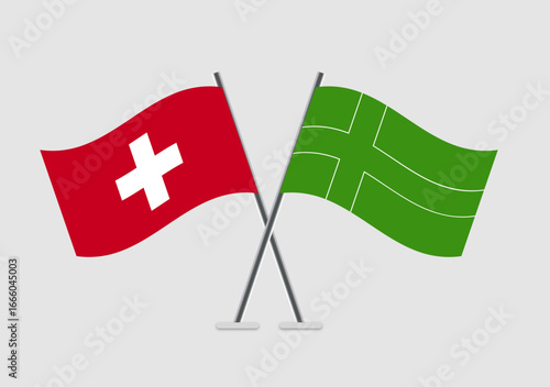 Switzerland and Ladonia vector flags shown in mirrored diplomacy