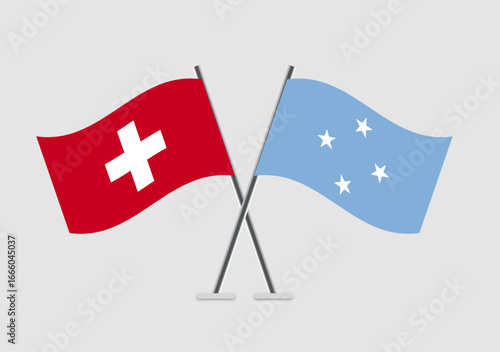 Switzerland and Micronesia, Federated States vector flags with minimal line and shade