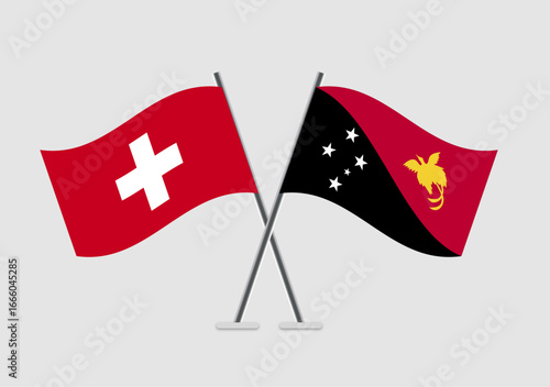 Switzerland and Papua New Guinea vector flags illustration for peaceful themes