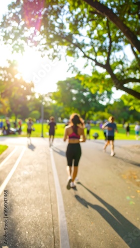 Wallpaper Mural People jogging in a park, bathed in warm sunlight, with blurred motion and soft focus. Torontodigital.ca