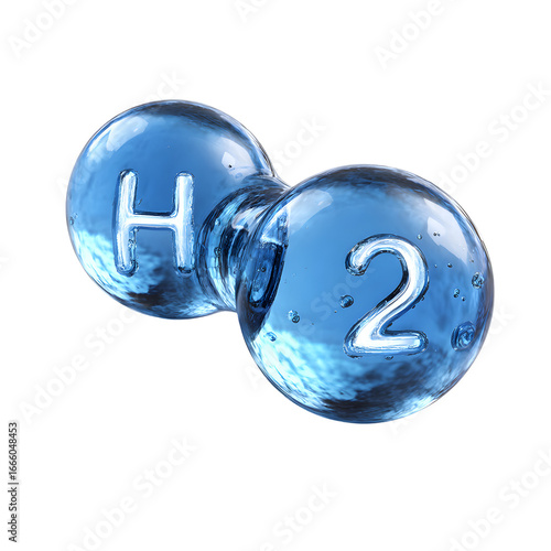 3D illustration of H2O water molecule model showing two hydrogen atoms bonded to one oxygen atom, scientific chemistry structure isolated on white