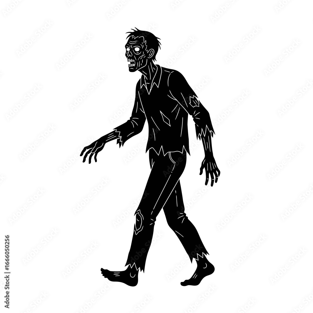 Fototapeta premium Silhouette of a walking zombie, detailed illustration.