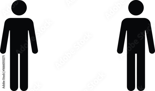 Two Black Human Figures Standing Apart on White Background people silhouette