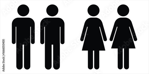 Two Male and Two Female Stick Figure Icons on White Background woman person