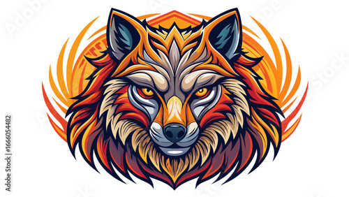 Head of a wolf designed in bold lines, styling isolated vector illustration radiates strength, wild spirit captured, timeless gaze piercing through silence, symbolic essence whispers eternal wildernes