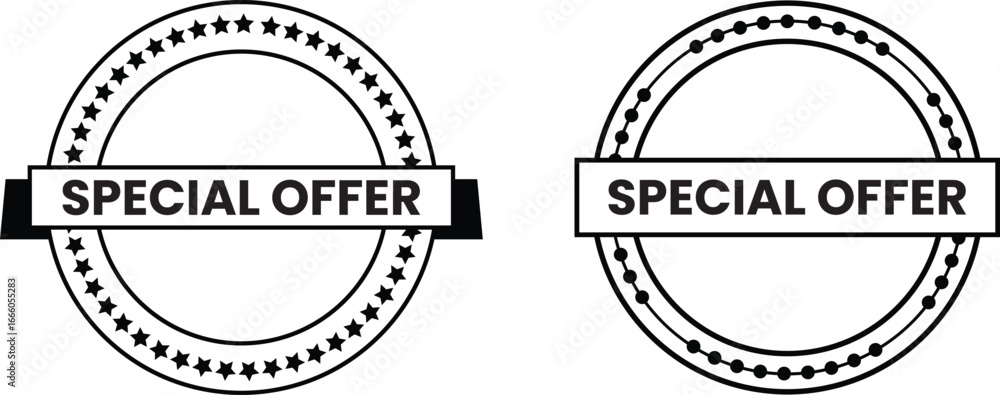 Fototapeta premium Special Offer Circular Badges in Black and White – Outline Vector Labels with Banner Text