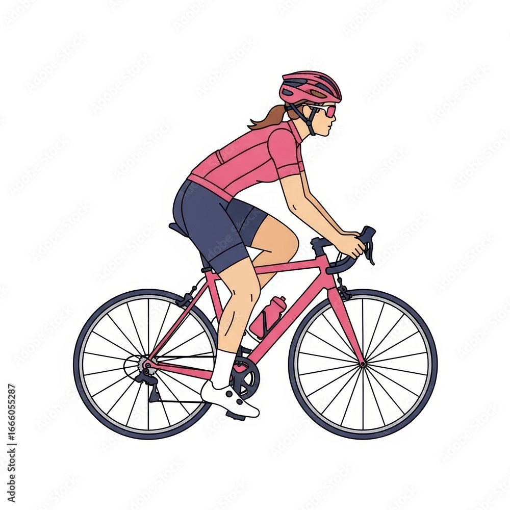 Naklejka premium Woman cycling in pink gear on road bike isolated on white background