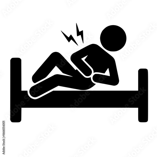 Stickman Lying on Bed with Stomach Pain SVG Clip Art