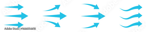 Airflow wave arrows icon set. Wind icon collection. Set of blue arrow showing wind air flow. Blue air flow arrows showing wind circulation and ventilation. Vector illustration and transparent png