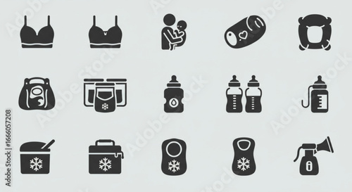 Collection of baby feeding and nursing essentials icons