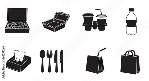 Collection of takeaway food and drink icons