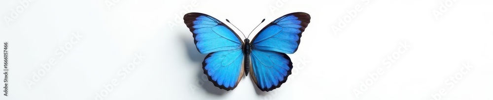 Obraz premium Stunning panoramic shot showcasing a majestic blue butterfly on white , high resolution, isolated, butterfly
