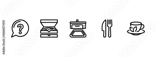 A set of line icons for food delivery, dining, and cafe services