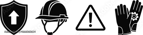 Safety icons representing protection, caution, and industrial workplace elements for design projects
