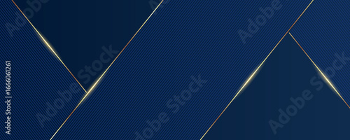 Navy banner with blue and gold lines. Luxury background