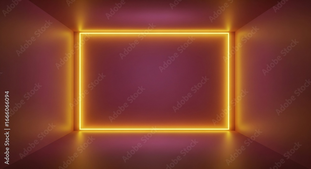 Obraz premium Bright neon square glows in moody modern room