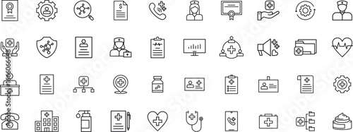 Healthcare and Medical Line Icon Set. Hospital, Doctor, Medicine, and Patient Services icon pack.