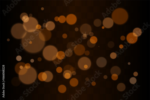 Bokeh set. Multiple blurred circles randomly distributed with soft focus. Depth created by overlapping transparent layers on dark background.