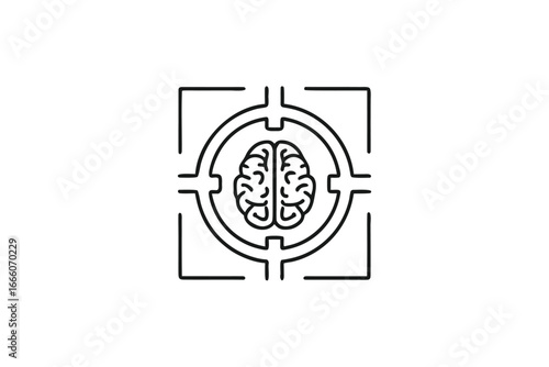 Linear Brain in Square Round Target On White Background Concept Design