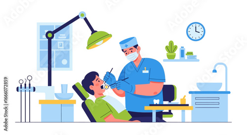 Dentist Examining Patient in Modern Dental Office