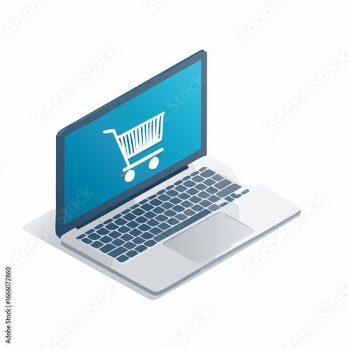 Laptop displaying shopping cart on screen symbolizing online shopping and ecommerce in modern digital age, representing convenience and accessibility.
