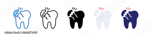 Broken Tooth Multiple Style Icon Set Collection. 