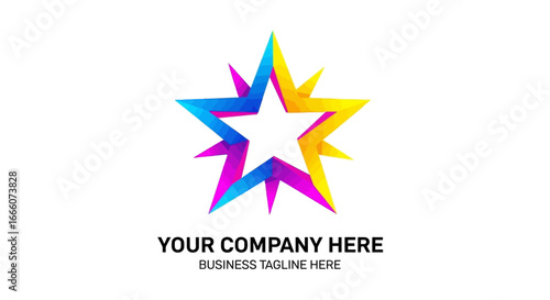 Dynamic starburst logo with vibrant blue, magenta, and yellow gradients in a modern, geometric, faceted style.