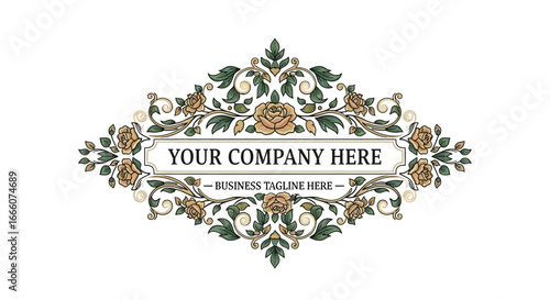 Elegant Floral Emblem with Vintage Rose and Leaf Motifs