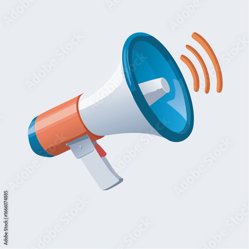 Megaphone announces important message with sound waves on simple light blue backdrop, conveying urgency and attention to detail.