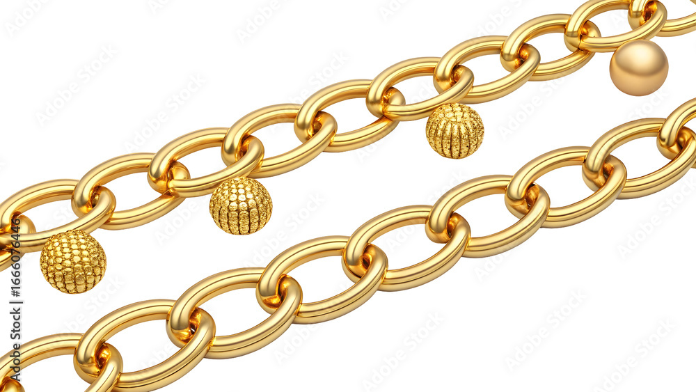 Obraz premium Seamless Border of Luxury Gold Chains and Ornate Jewel Encrusted Golden Spheres on Black Background